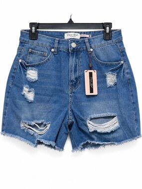NWT Denim Blvd Los Angeles Distressed Ripped Denim Shorts Blue Size L